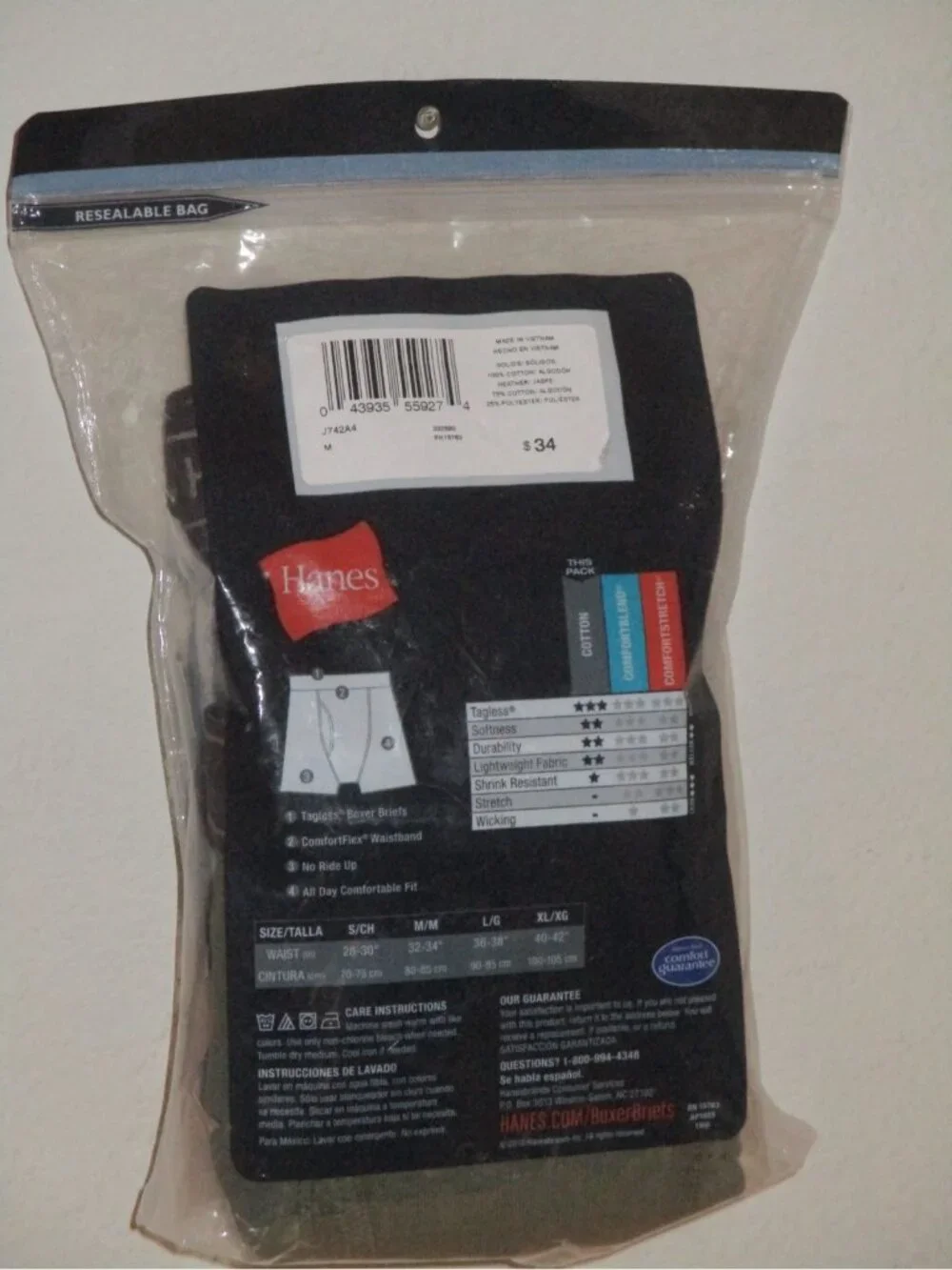 Hanes Lot of 4 Tagless Boxer Briefs Size Medium Comfortable Waistband New Packag